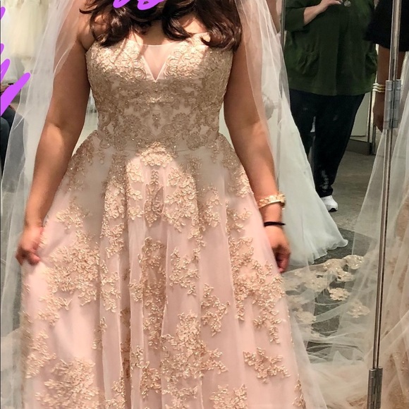 Wedding dress, size 12 blush gold ball gown - Picture 5 of 6